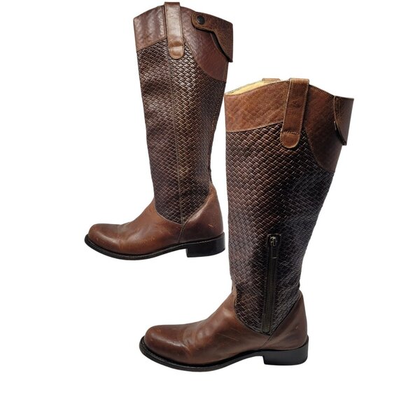 Vtg Stetson‎ Knee-High Brown Woven Leather Equestrian Boots Sz 8.5 Handmade - Picture 6 of 16